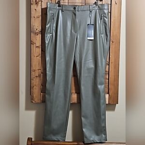 Olsen Faux Leather Moss Green Mona Slim Pants Size L/14